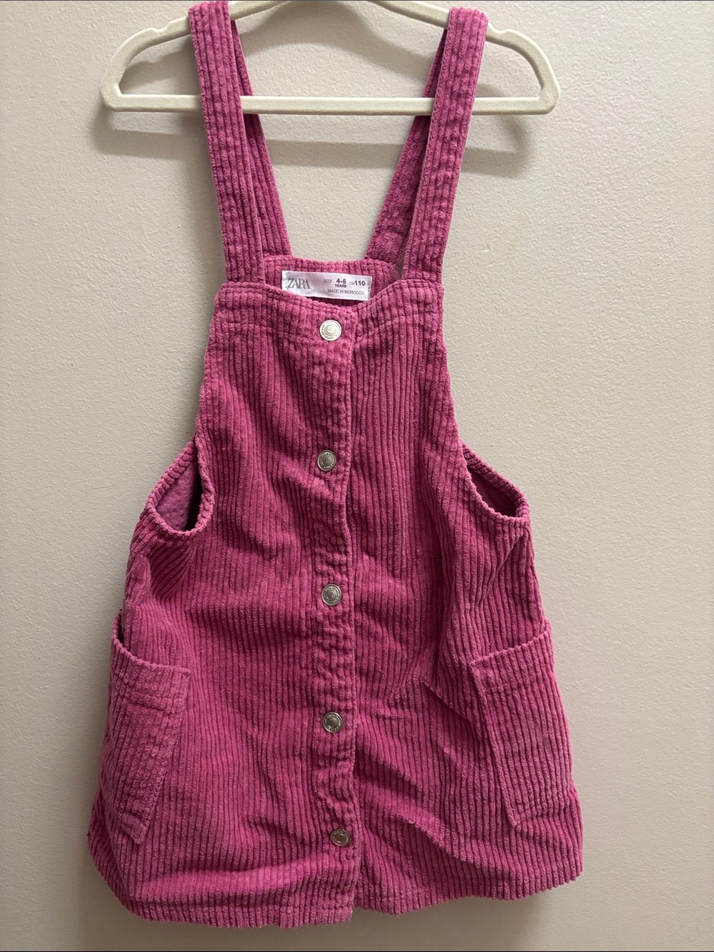 Zara Kids Fuchsia Corduroy Overall Dress size 4-5yrs